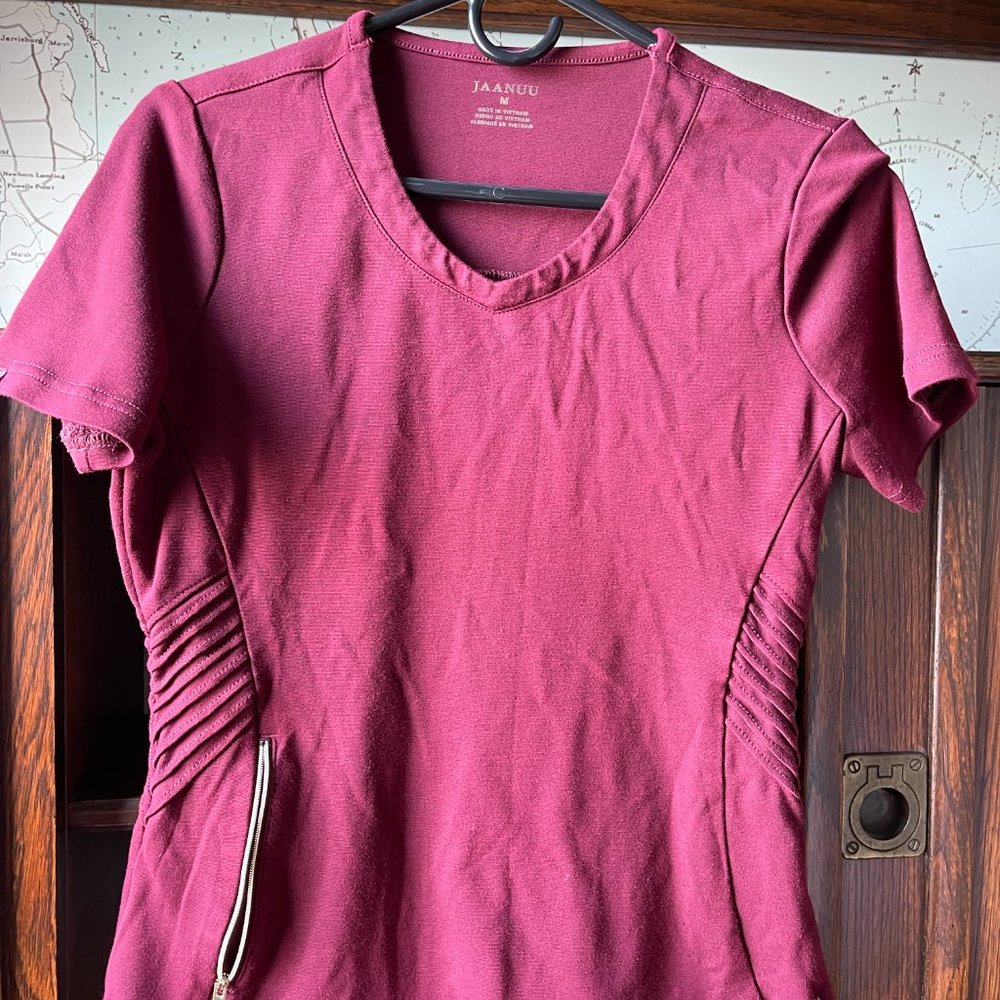 Jaanuu Women’s Gold Zip Moto Top Medium Wine